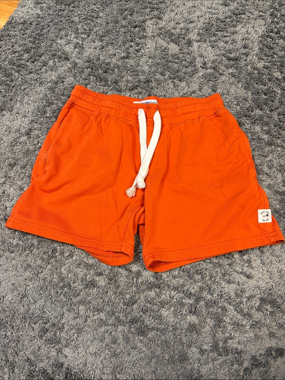 Men's Orange Athletic Drawstring Shorts with White Cord
